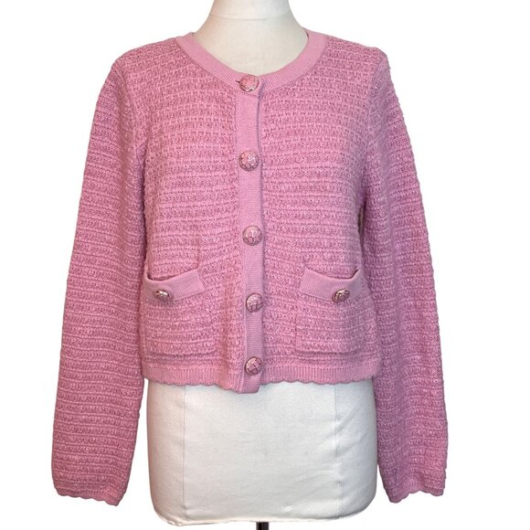 Jessica Simpson Pink Button Up Cropped Cardigan Sweater XL Classic Retro Twee - Picture 1 of 9